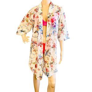Floral Chiffon Kimono Cardigan Women's Sz XL Top Swim Cover-Up Lightweight
